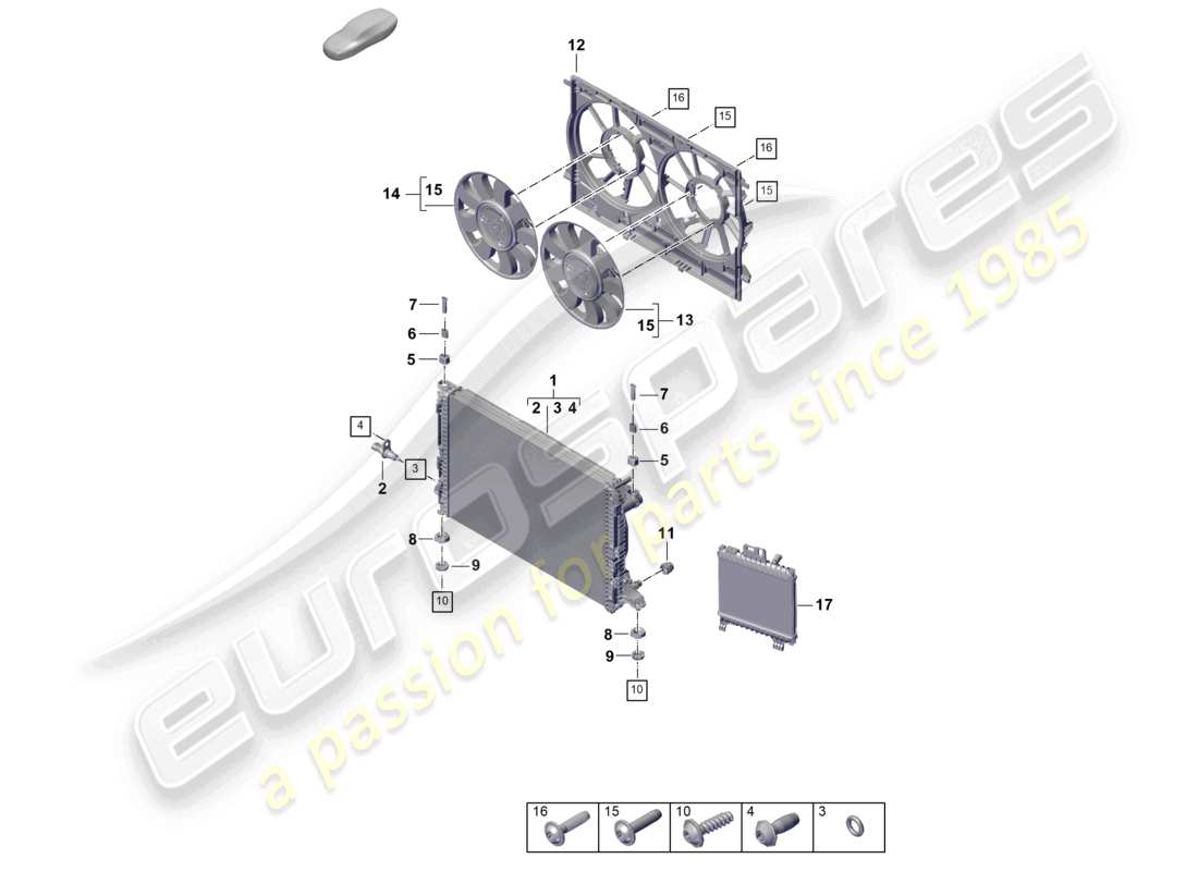 porsche 2026 (cayenne e3 pa) sistema di raffreddamento del liquido di raffreddamento radiatore per liquido di raffreddamento radiatore schema delle parti