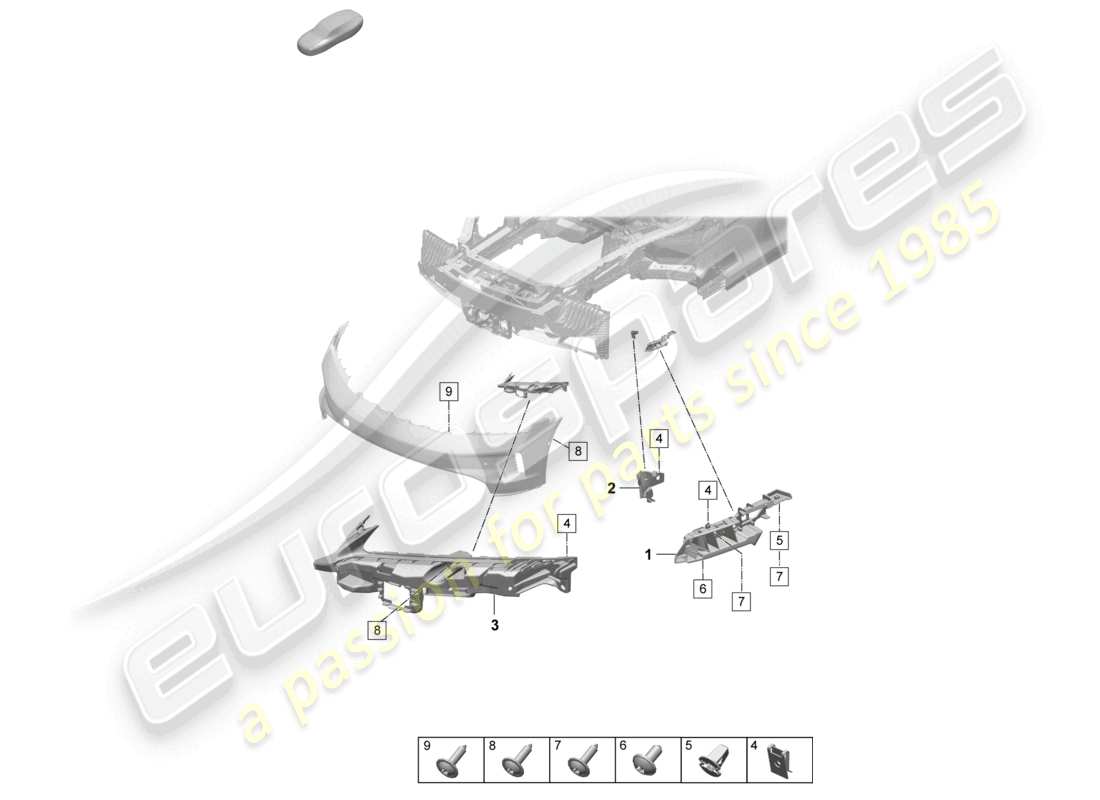 porsche 2025 (taycan 9j1-2) paraurti anteriore fissaggi diagramma delle parti