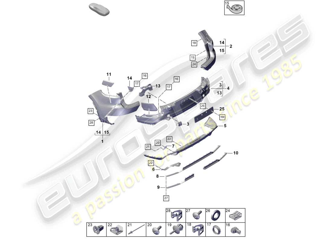 porsche 2024 (cayenne e3 pa) paraurti posteriore coupé diagramma delle parti