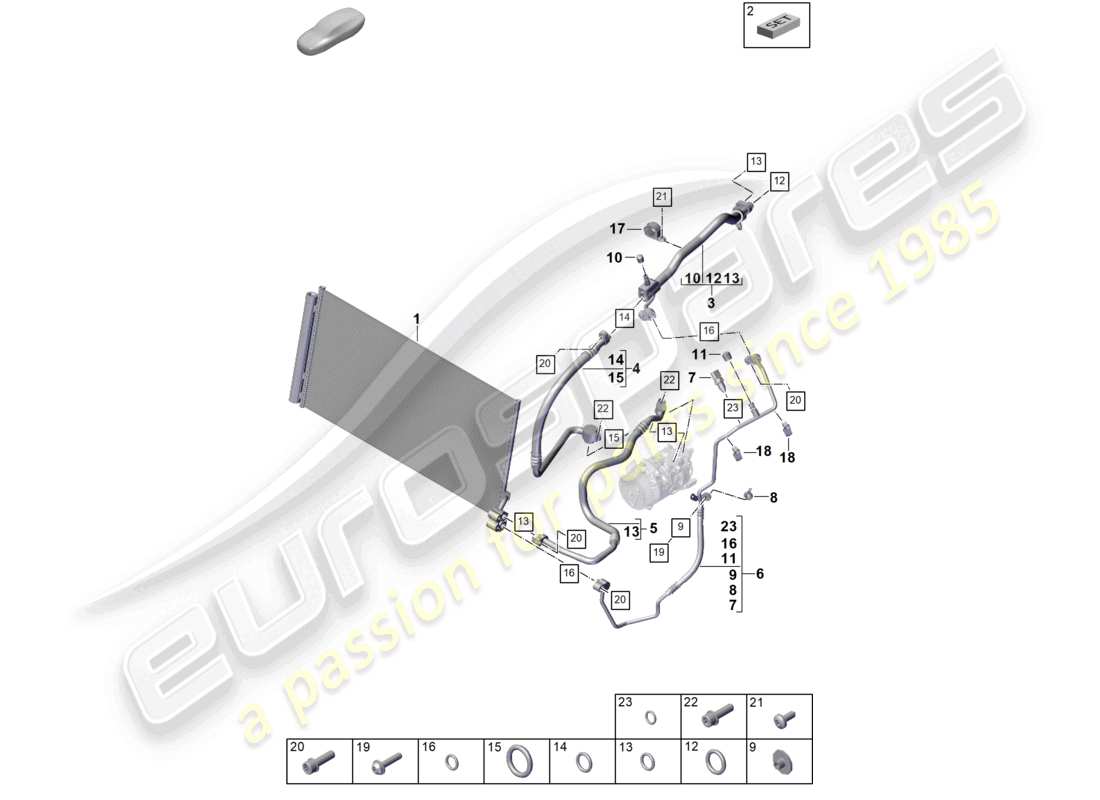 porsche 2026 (panamera 976) schema delle parti del circuito refrigerante dell'aria condizionata