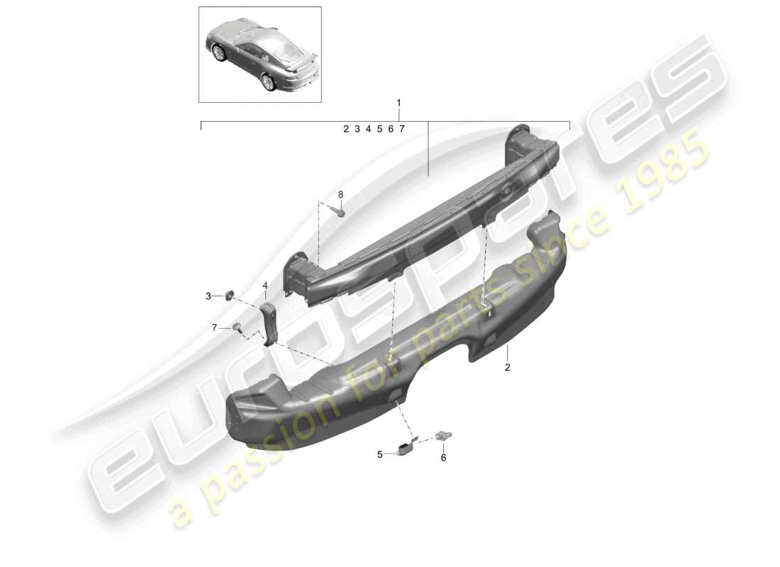 porsche 2021 (991-2 r/gt3/rs) supporto paraurti posteriore d - mj 2018>> schema dei componenti