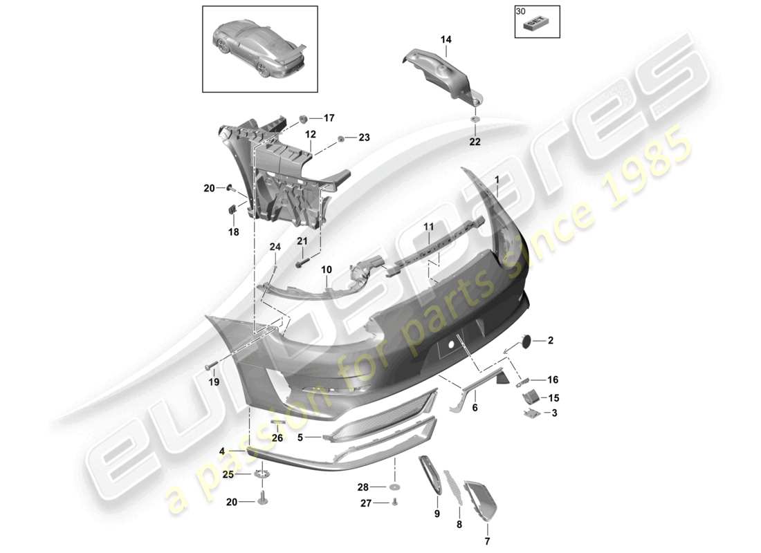 porsche 2021 (991-2 r/gt3/rs) schema delle parti paraurti posteriore