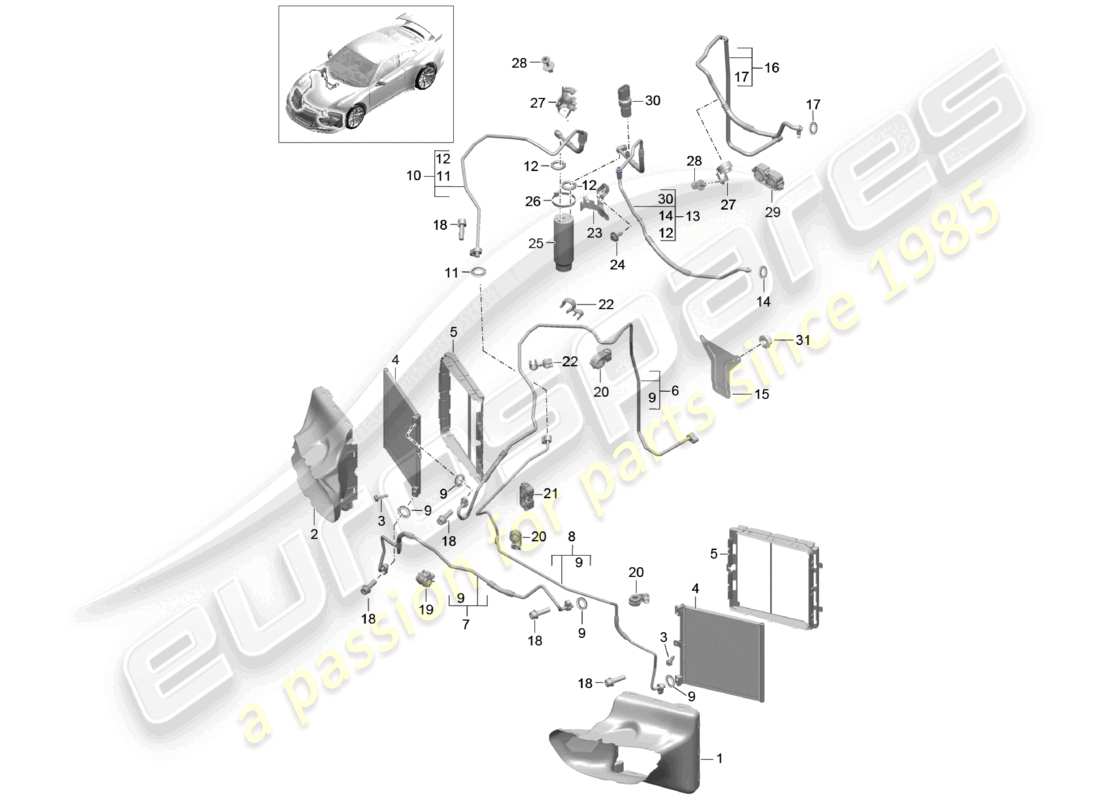 porsche 2021 (991-2 r/gt3/rs) circuito refrigerante anteriore d >>- mj 2017 schema delle parti