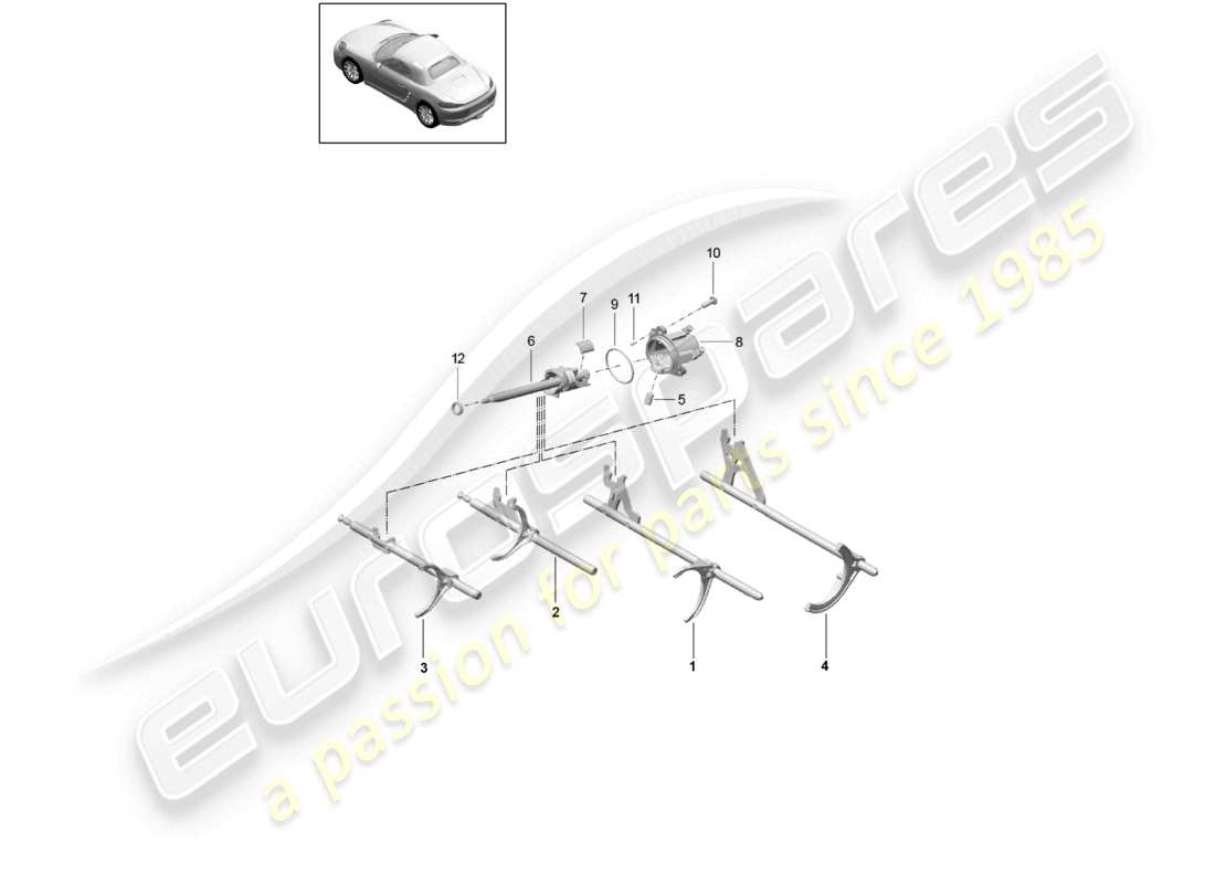 porsche 2026 (718 boxster) schema delle parti dell'albero selettore del meccanismo del cambio manuale