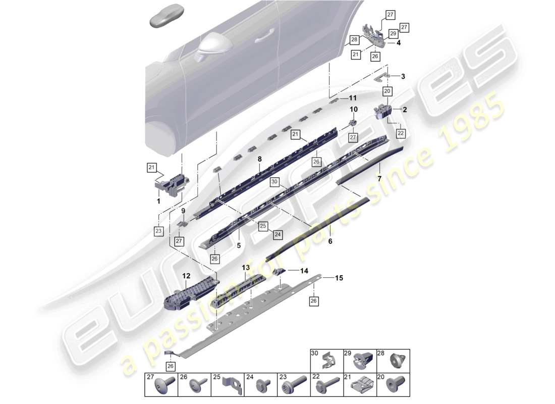 porsche 2025 (cayenne e3 pa) schema delle parti degli accessori fuoristrada per finiture laterali