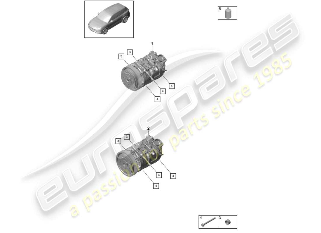 porsche 2024 (cayenne e3 9ya/9yb) diagramma delle parti del compressore dell'aria condizionata r134a