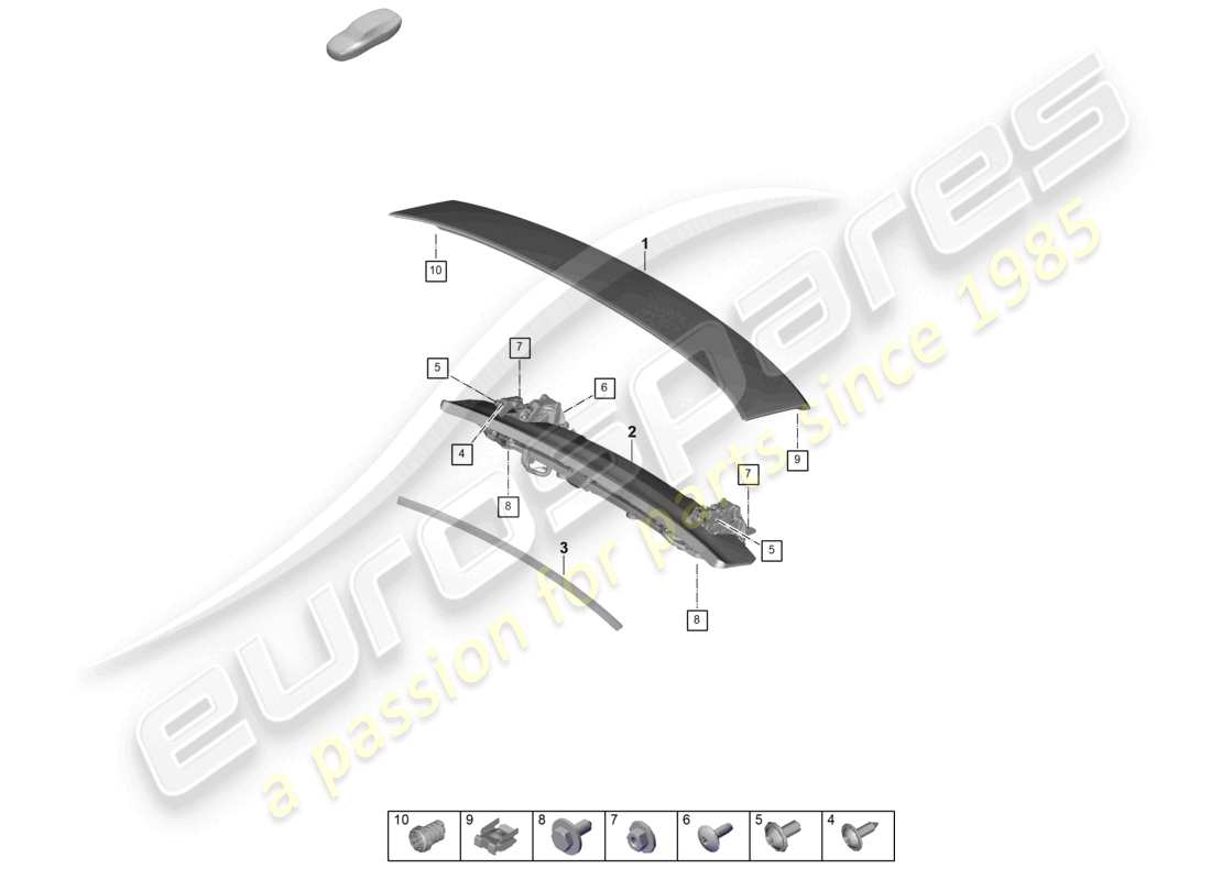 porsche 2025 (panamera 976) schema delle parti dello spoiler posteriore pdm 976.827