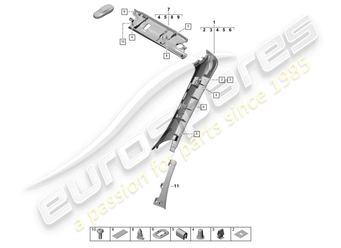 porsche 2024 (992-2) schema delle parti di rivestimento del montante a