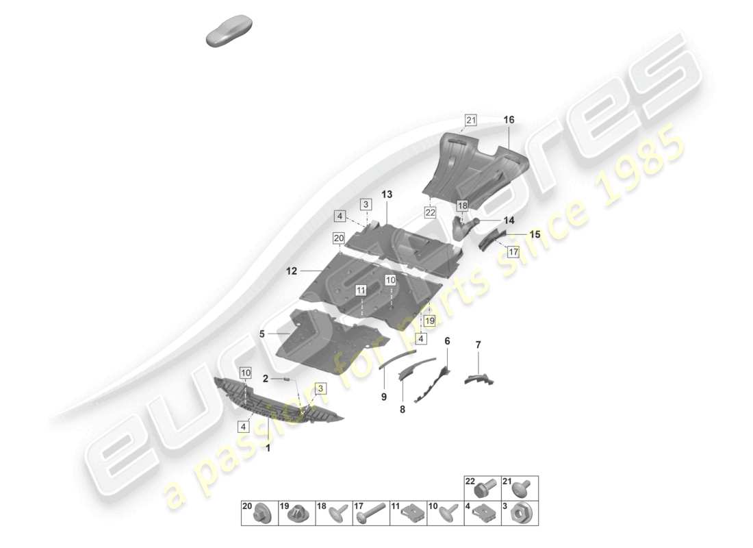 porsche 2023 (992-1 gt3/rs/st) rivestimento sottoscocca diagramma delle parti