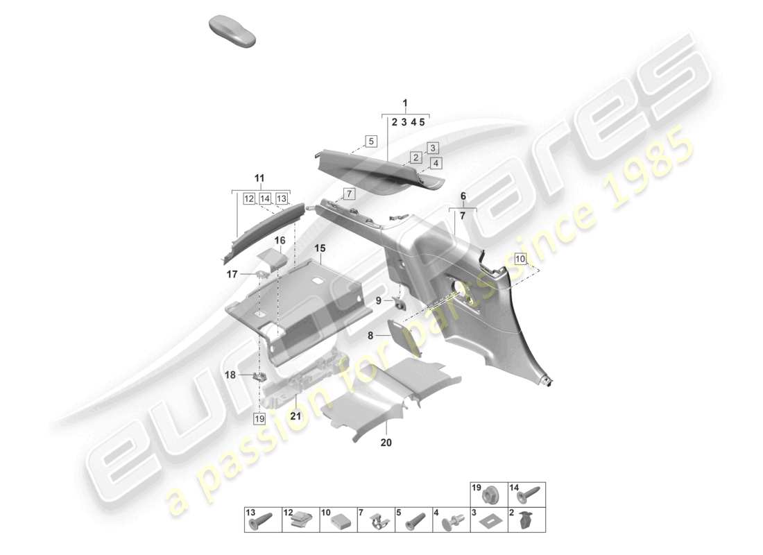 porsche 2022 (992-1 gt3/rs/st) schema delle parti del rivestimento del montante c e del pannello laterale posteriore