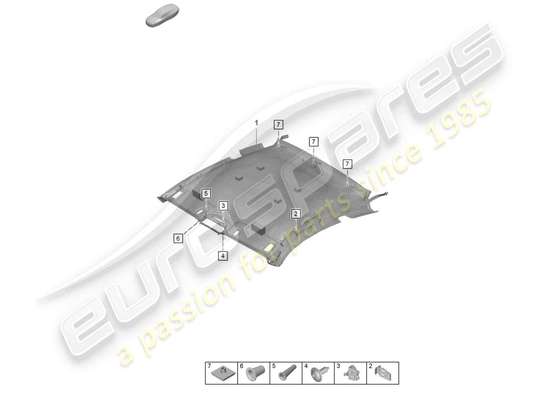 porsche 2022 (992-1 gt3/rs/st) diagramma delle parti del rivestimento del tetto