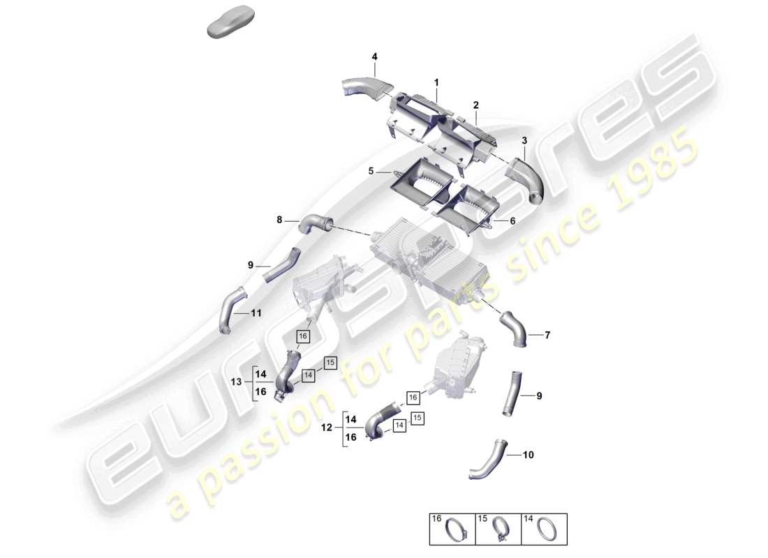 porsche 2024 (992-2) diagramma delle parti del radiatore dell'aria di sovralimentazione