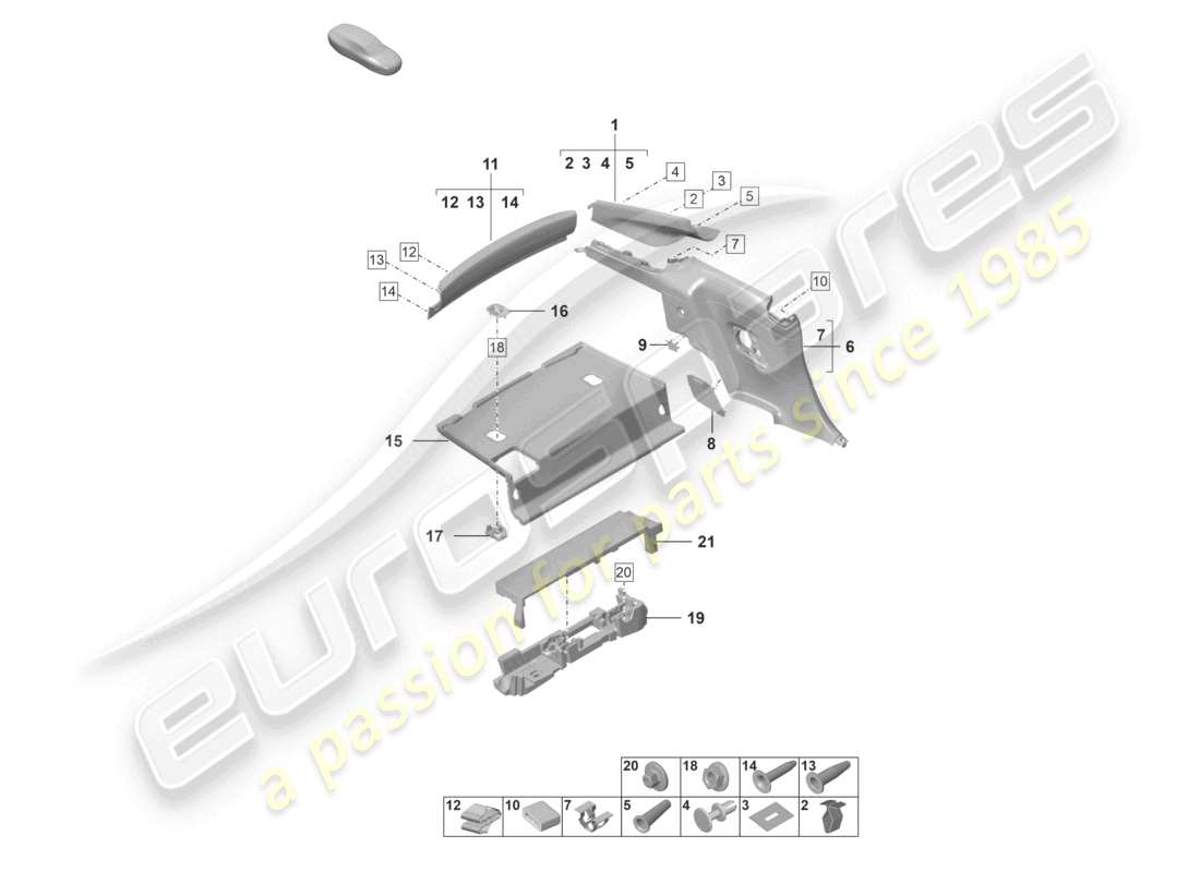porsche 2025 (992-2 turbo / s) schema delle parti del rivestimento del montante c del pannello laterale posteriore della coupé