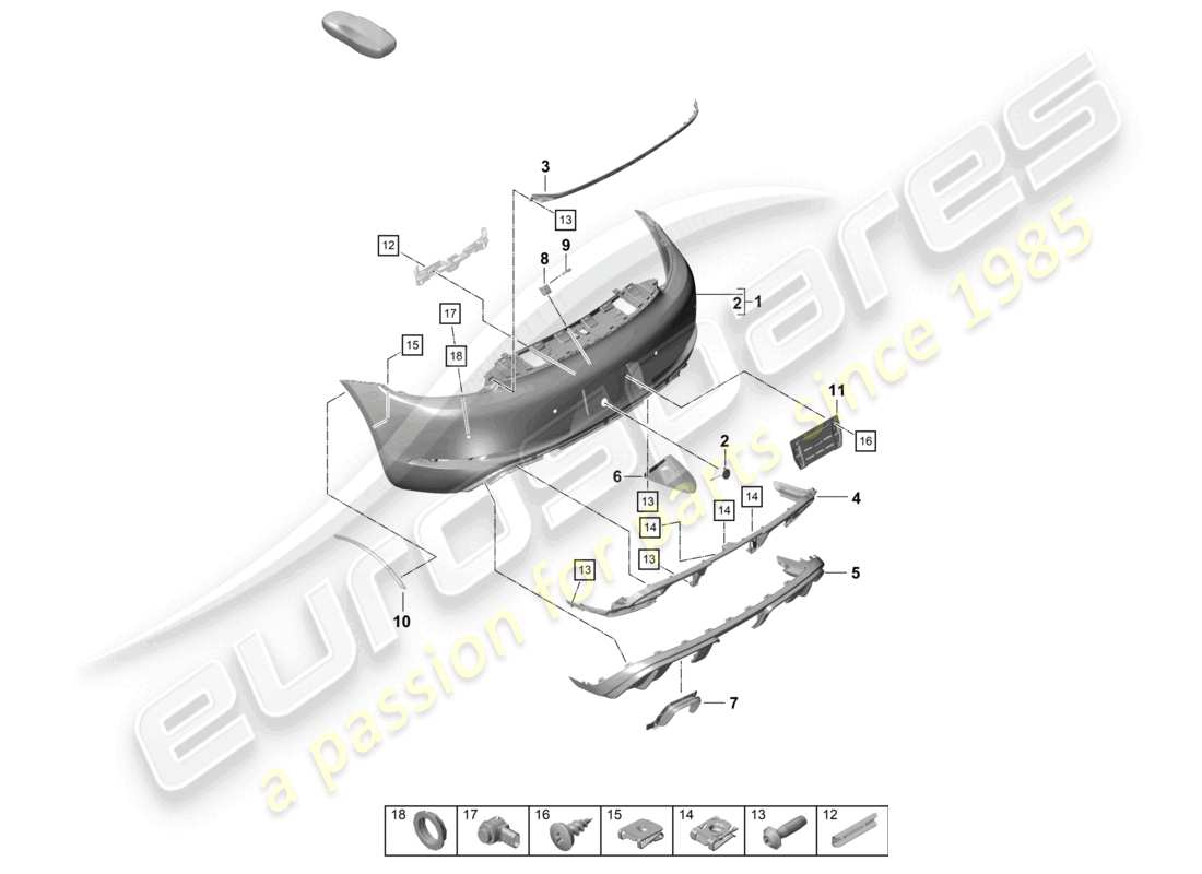 porsche 2021 (718 cayman gt4) paraurti posteriore gt4rs diagramma delle parti