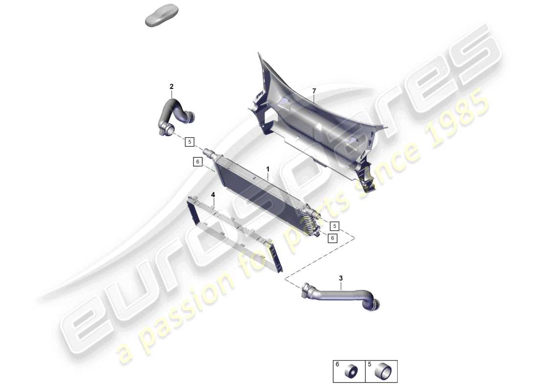porsche 2021 (718 cayman gt4) radiatore per liquido di raffreddamento anteriore per veicoli con radiatore del liquido di raffreddamento centrale aggiuntivo schema dei componenti