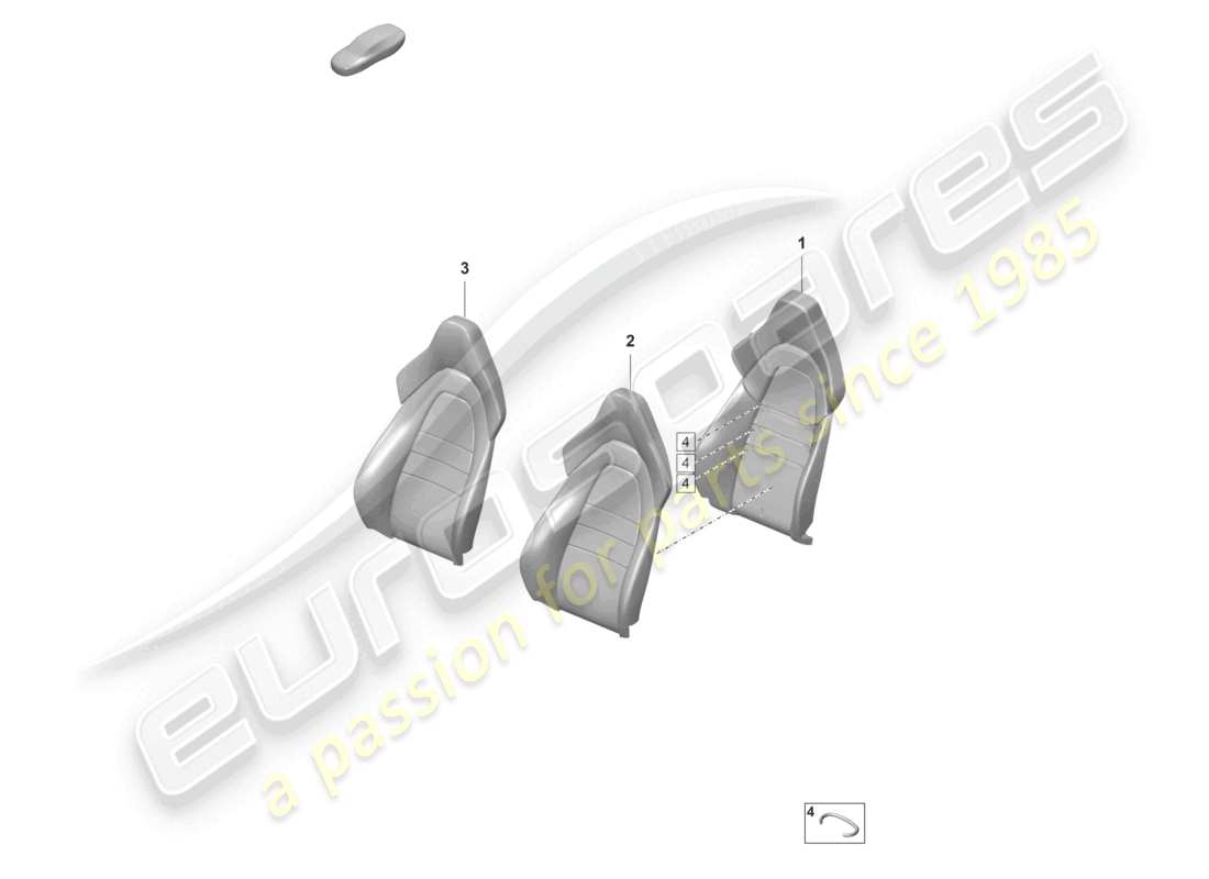 porsche 2021 (panamera 971-2) sezione in schiuma per supporto laterale di riposo. schema delle parti del sedile sportivo con rivestimento dello schienale