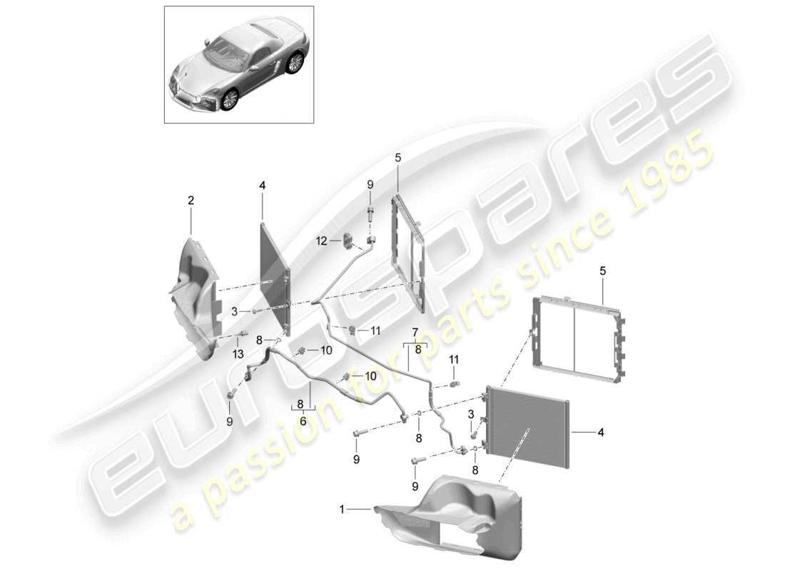 porsche 2025 (718 boxster) schema elettrico della parte anteriore del circuito refrigerante