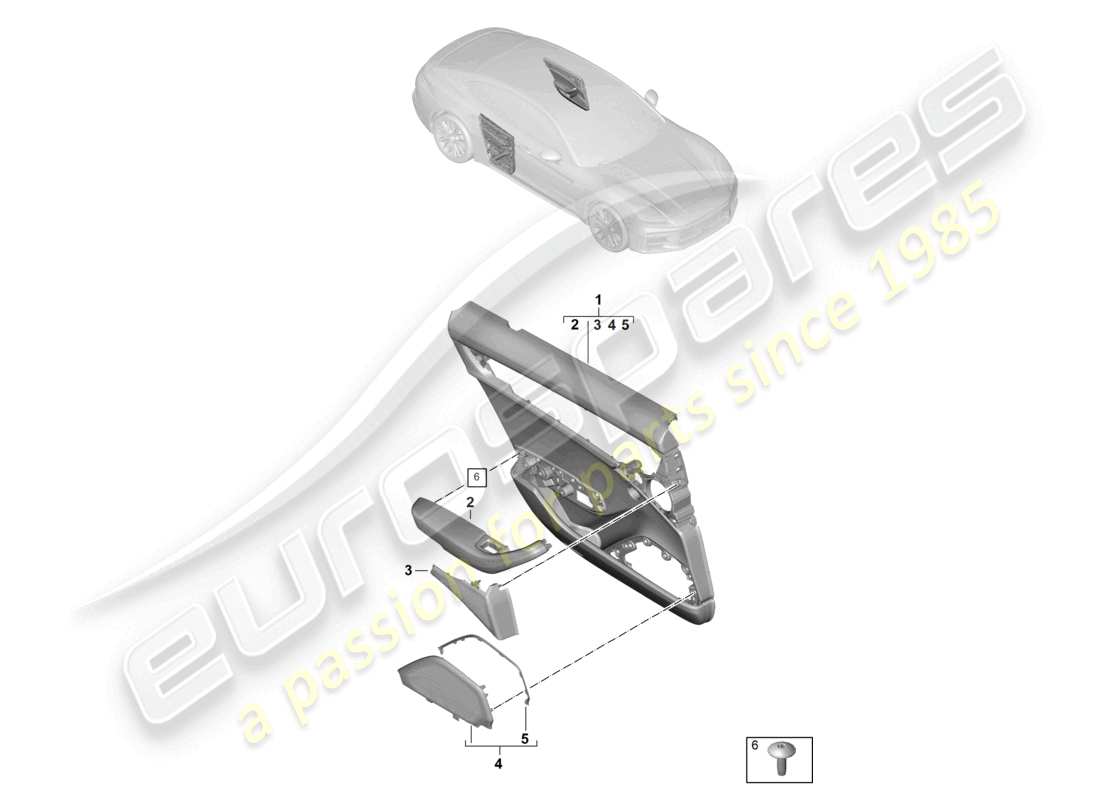 porsche 2026 (panamera 976) pannello porta porte posteriori per veicoli con equipaggiamento in similpelle/dinamica schema ricambi