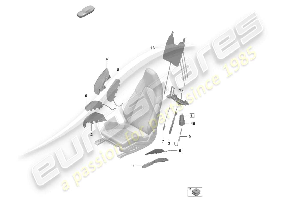 porsche 2022 (992-1 turbo / s) componenti pneumatici per sedili per veicoli con regolazione elettrica del sedile 14-way per modelli con sedili regolabili elettricamente 18-way schema dei componenti