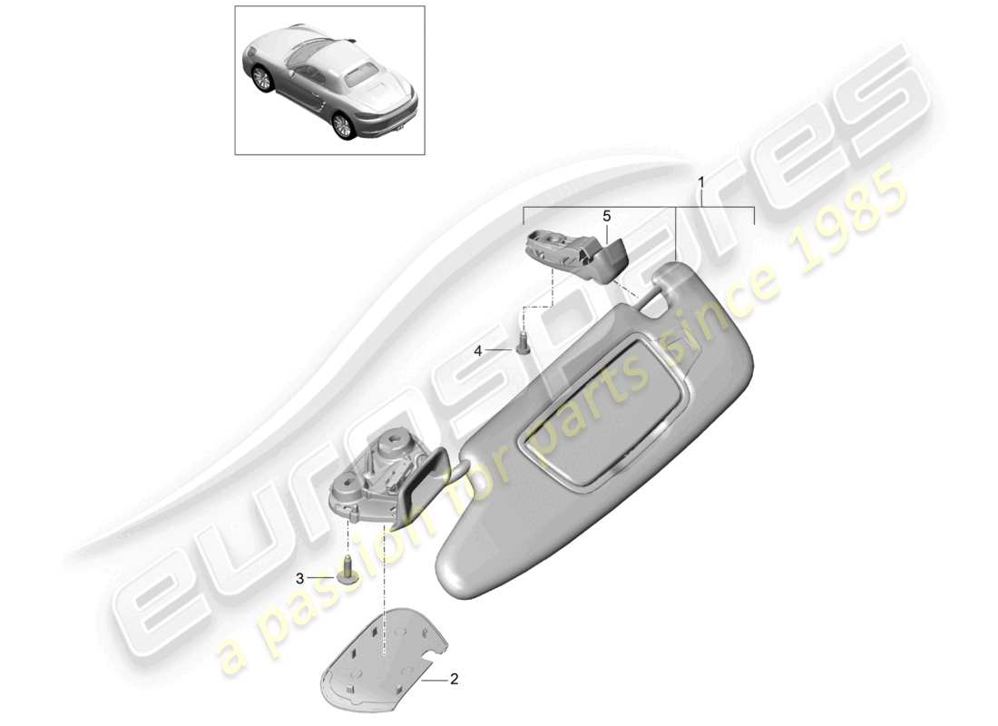 porsche 2025 (718 boxster) schema delle parti delle visiere parasole