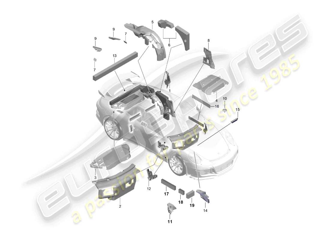 porsche 2021 (991-2 r/gt3/rs) assorbitore acustico per il corpo diagramma delle parti