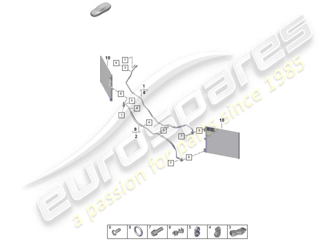 porsche 2026 (992-2 gt3) schema delle parti del condizionatore anteriore, della linea del refrigerante e del passaruota