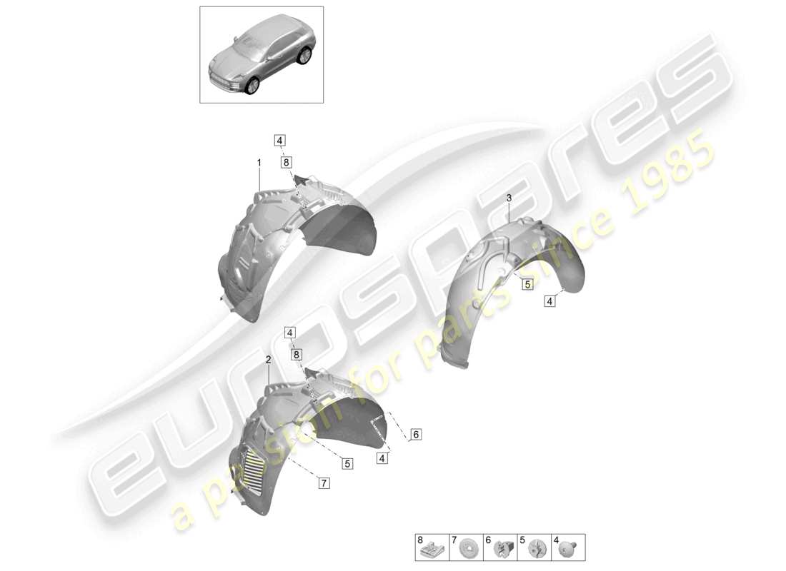 porsche 2021 (macan) rivestimento del passaruota schema delle parti