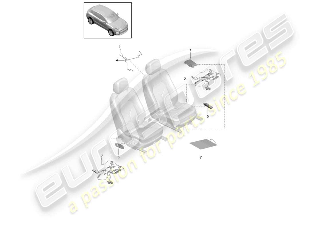 porsche 2021 (macan) centraline elettriche sedile standard schema delle parti
