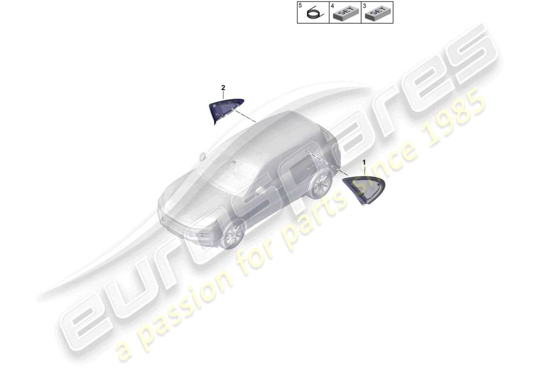 porsche 2026 (cayenne e3 pa) schema delle parti del finestrino laterale posteriore