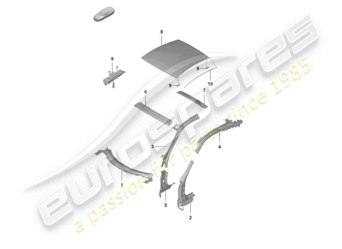 porsche 2023 (992-1) schema dei componenti del montante a del tetto della coupé