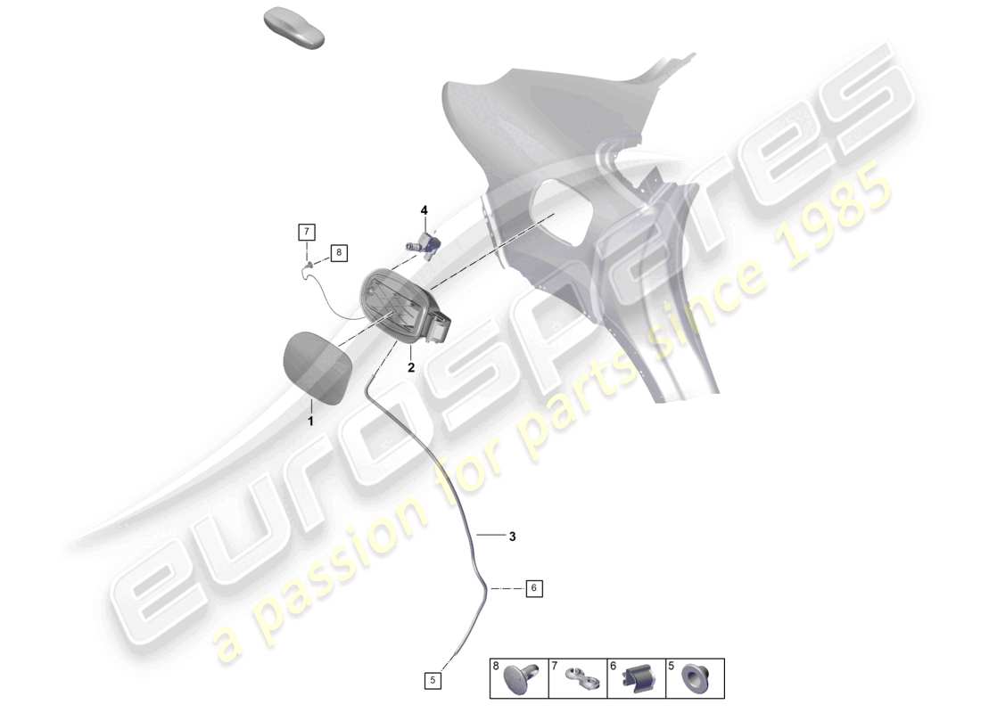 porsche 2026 (cayenne e3 pa) sportello di rifornimento carburante esterno modulo sportello di rifornimento carburante schema delle parti