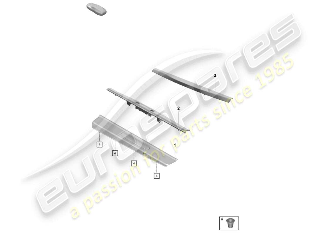 porsche 2021 (718 boxster spyder) schema delle parti della modanatura del davanzale e del rivestimento del longherone