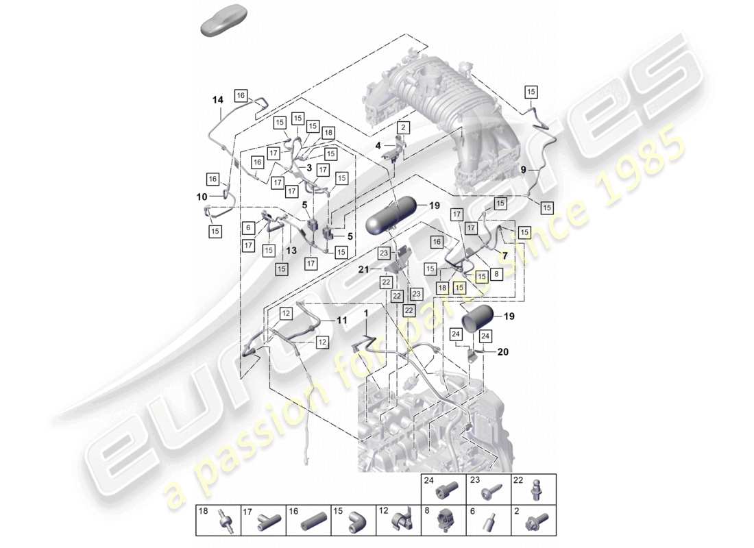 porsche 2021 (718 cayman gt4) schema delle parti del motore del sistema di vuoto