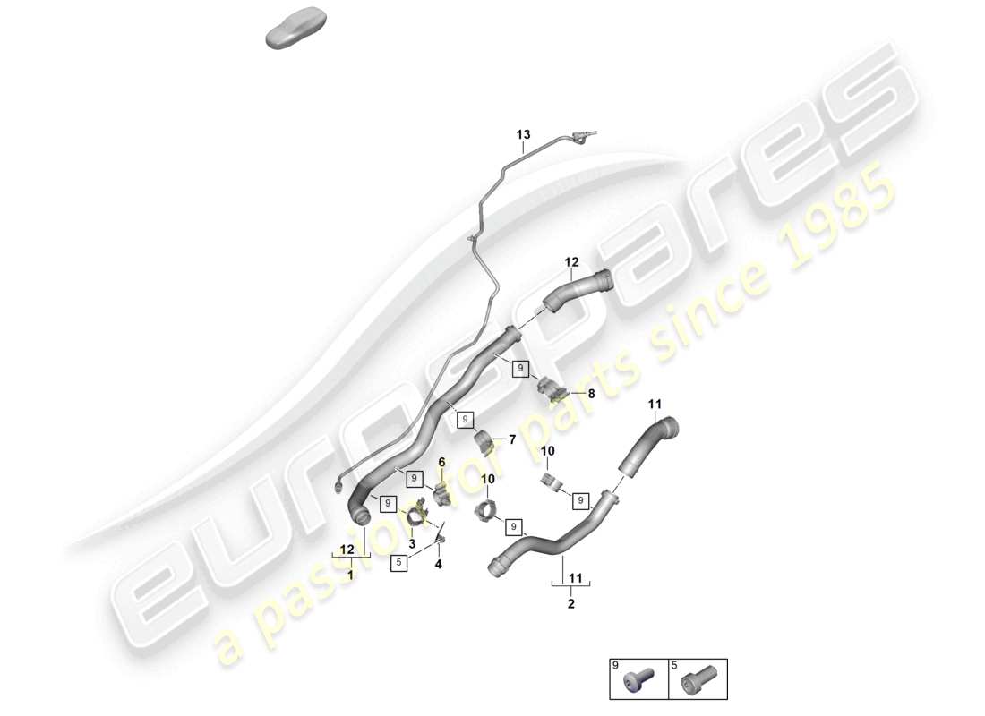 porsche 2024 (992-2) sistema di raffreddamento del liquido di raffreddamento diagramma delle parti posteriori