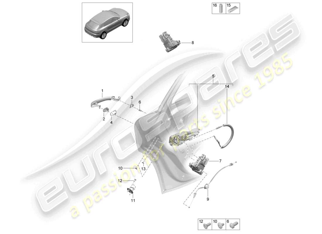 porsche 2021 (macan) maniglie delle porte posteriori serratura della porta diagramma delle parti