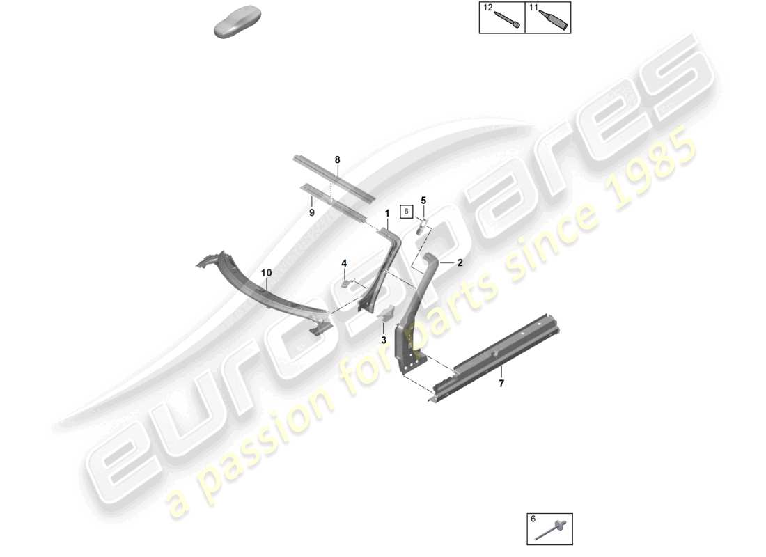 porsche 2023 (718 boxster spyder) diagramma delle parti dello scuttle