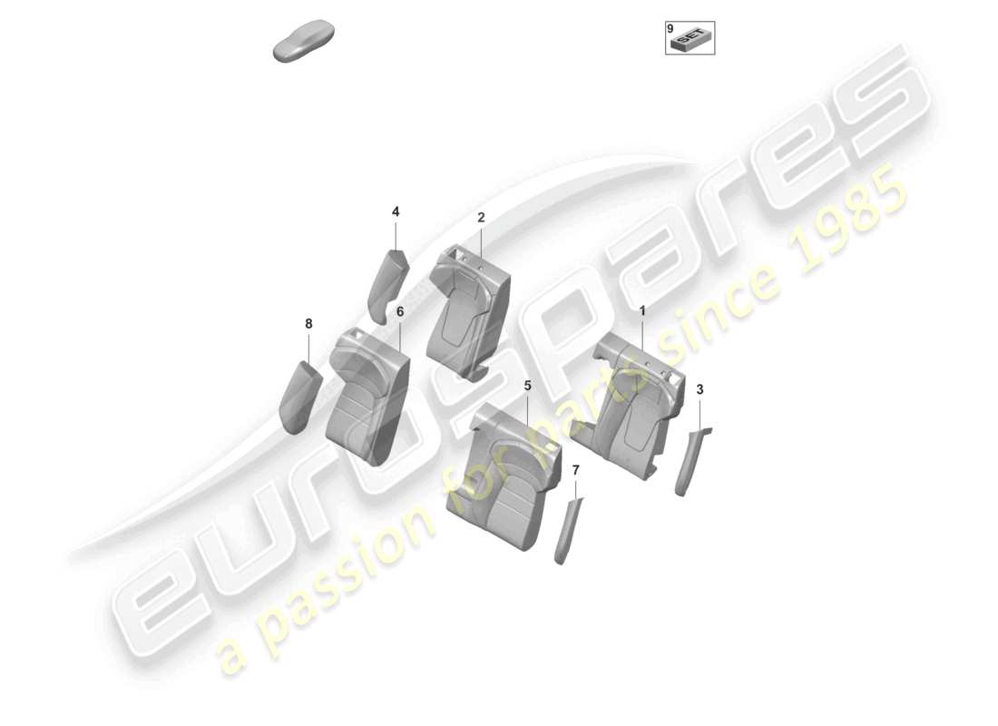 porsche 2020 (taycan 9j1-1) sezione in schiuma per supporto lato riposo rivestimento schienale sedile standard sedile comfort per modelli con ventilazione sedile diagramma delle parti
