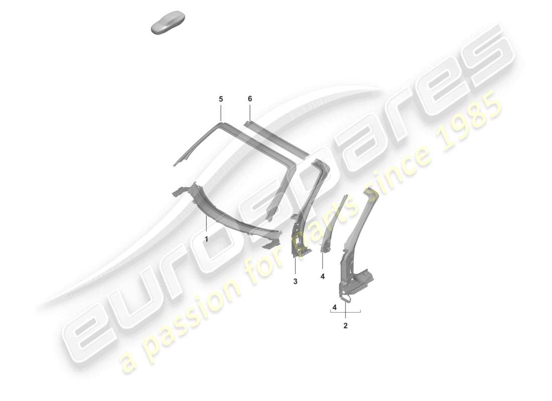 porsche 2022 (992-1 turbo / s) schema dei componenti del portellone posteriore del montante a cabriolet