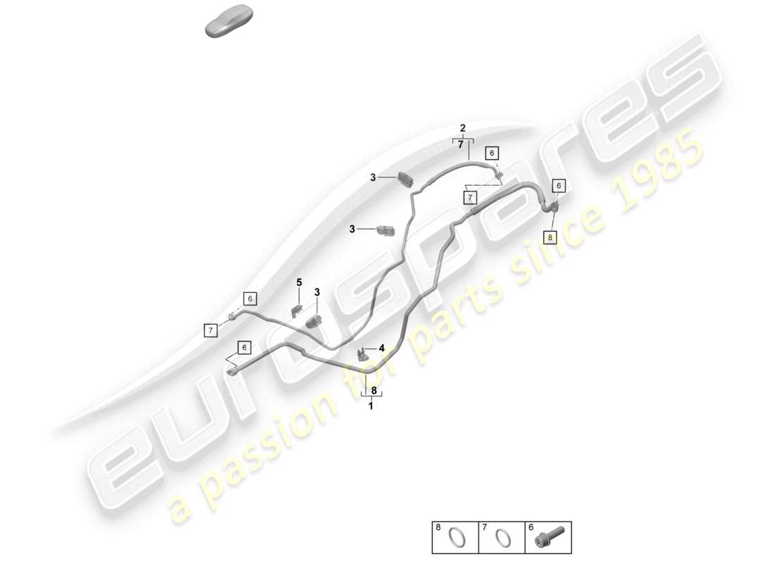 porsche 2021 (718 cayman gt4) schema delle parti della linea refrigerante posteriore dell'aria condizionata