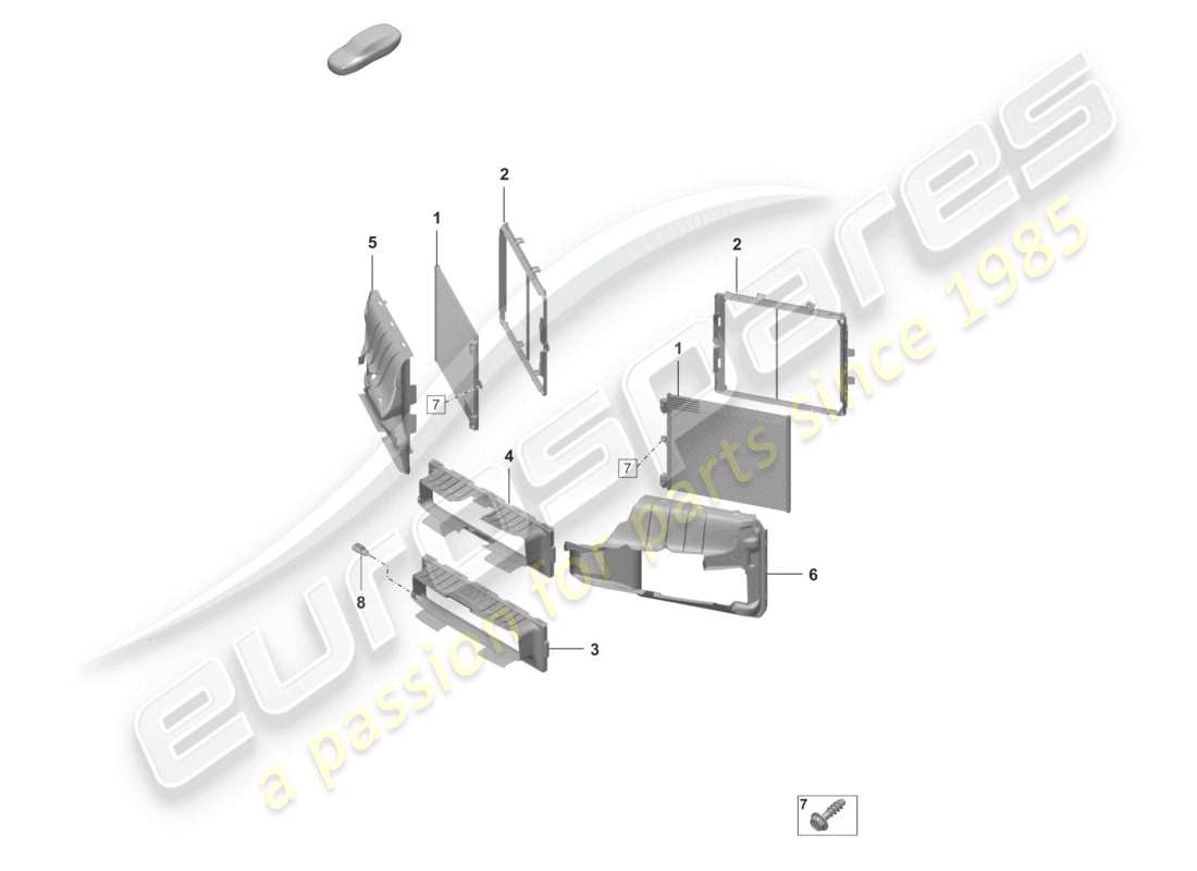 porsche 2020 (992-1 turbo / s) schema delle parti dell'alloggiamento della guida dell'aria del condensatore a/c