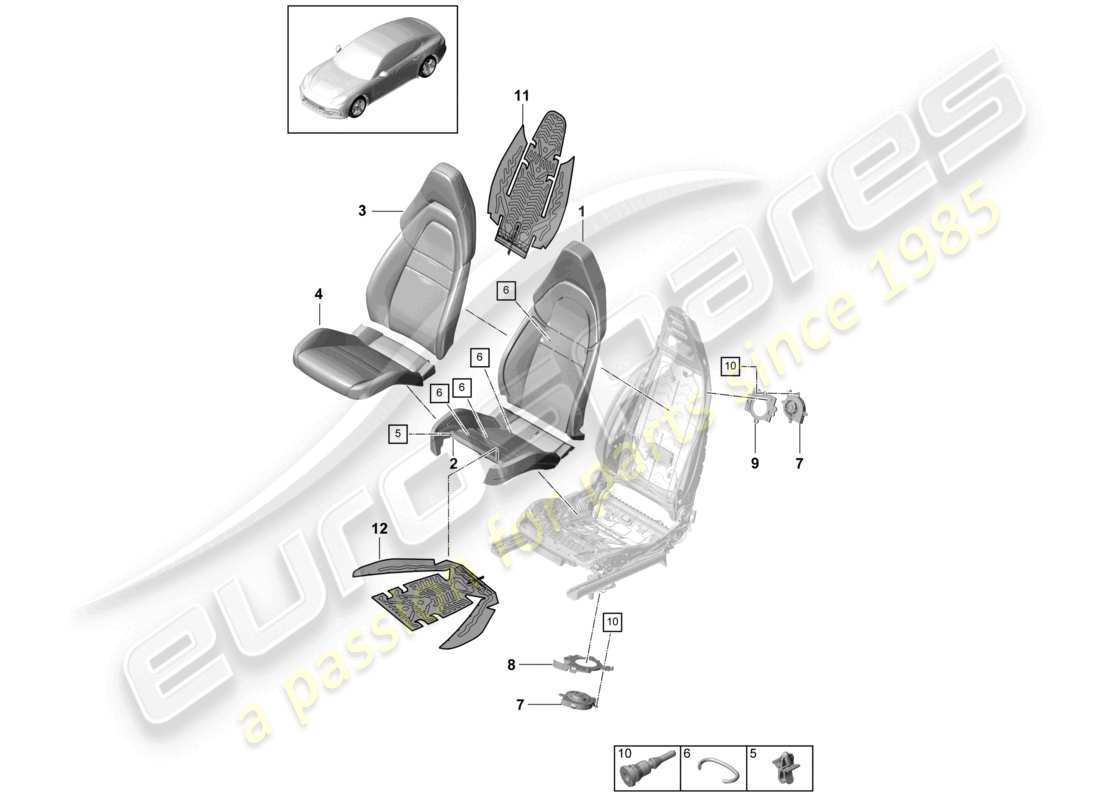 porsche 2021 (panamera 971-1) parte in schiuma rivestimento del sedile sedile comfort componente di ventilazione diagramma delle parti