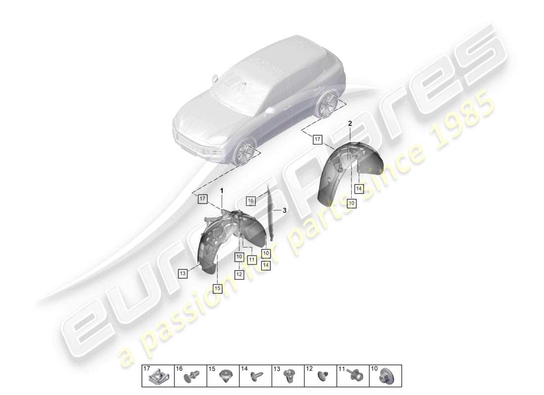 porsche 2024 (cayenne e3 pa) rivestimento del passaruota diagramma delle parti