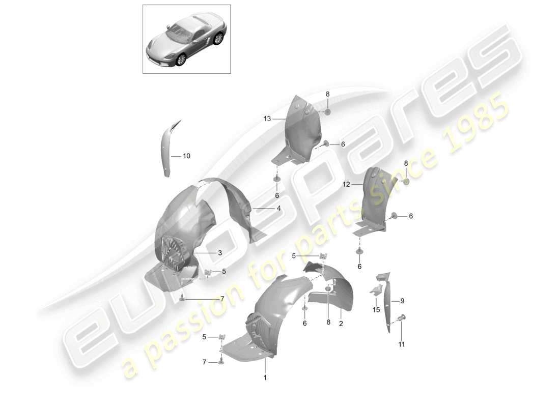 porsche 2021 (718 boxster) schema delle parti del passaruota