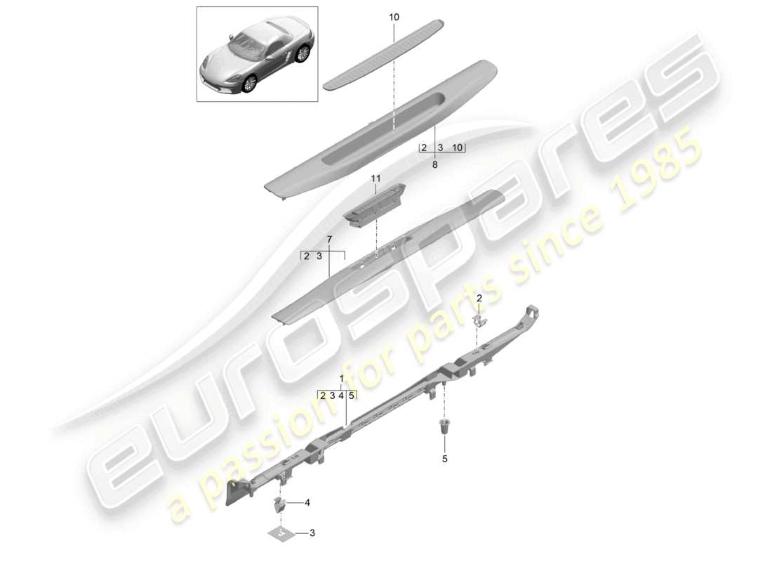 porsche 2021 (718 boxster) schema delle parti del davanzale interno