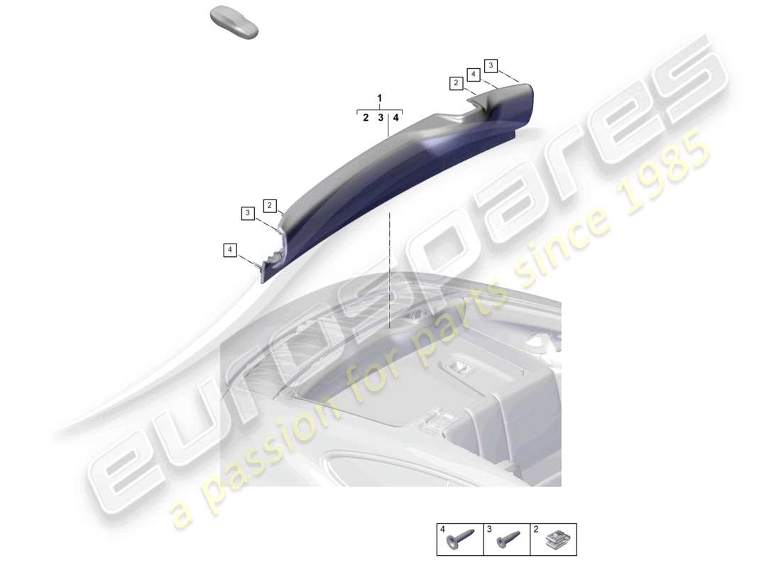 porsche 2026 (992-2 gt3) schema delle parti del rivestimento del pannello posteriore