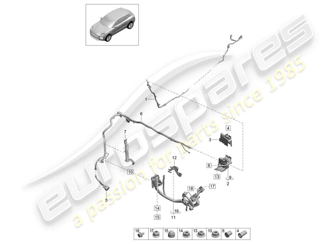 porsche 2021 (macan) cablaggio per batteria + e presa del cavo slave cablaggio per batteria +, motorino di avviamento, alternatore e filo di terra diagramma delle parti