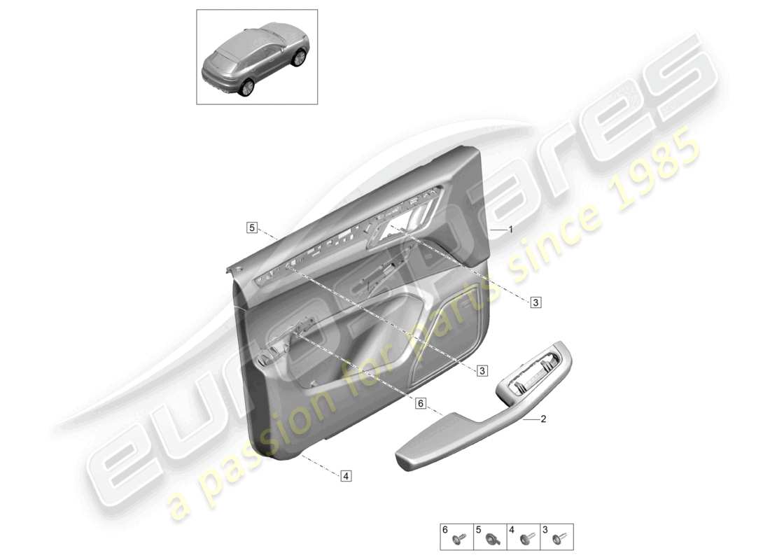 porsche 2021 (macan) pannelli di rivestimento delle porte porte anteriori per modelli con rivestimento in similpelle pacchetto pelle bracciolo (dinamica) illuminazione interna comfort schema dei componenti