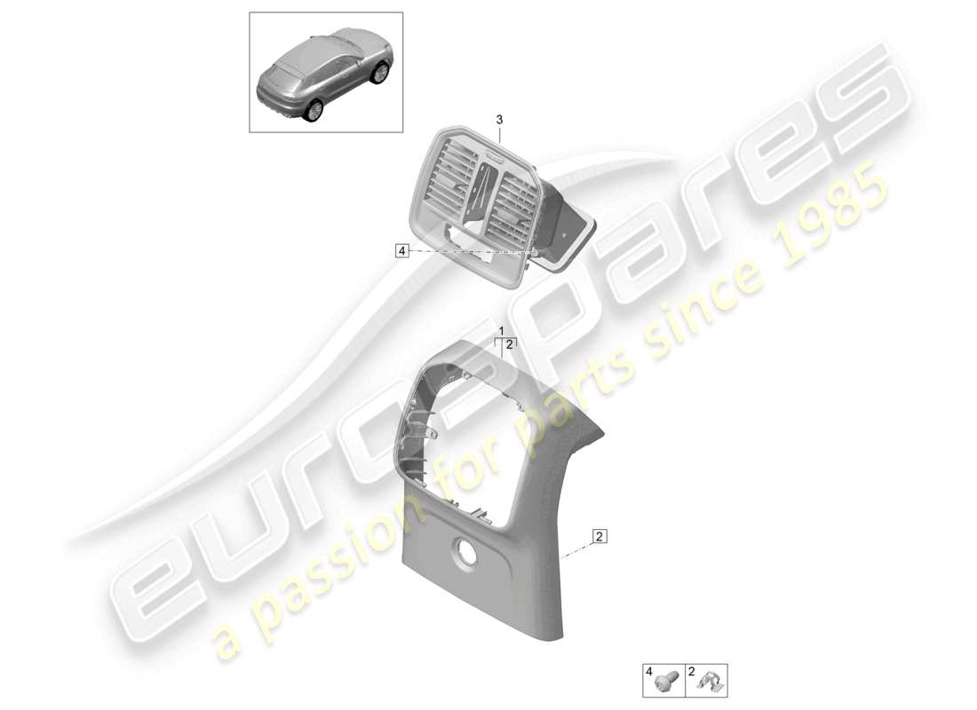 porsche 2021 (macan) schema delle parti degli accessori posteriori della consolle centrale