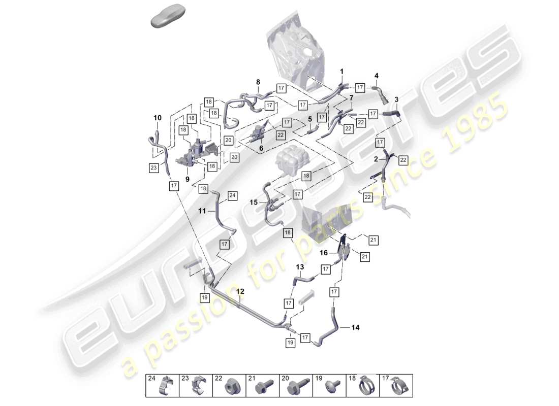 porsche 2025 (cayenne e3 pa) riscaldatore anteriore circuito ad alta temperatura per veicoli con trazione ibrida schema dei componenti