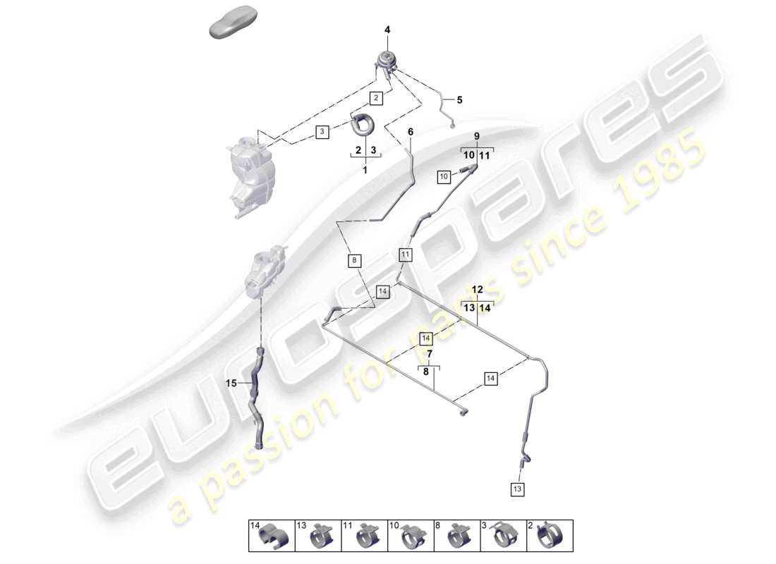 porsche 2026 (panamera 976) sistema di raffreddamento del liquido di raffreddamento schema delle parti